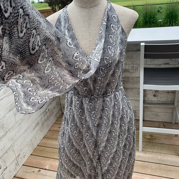 Robert Rodriguez Silk Sheer Snakeskin Print Layered Asymmetric Boho Midi Dress - Picture 3 of 15